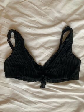 Black Ribbed Knot-Front Swimsuit Top